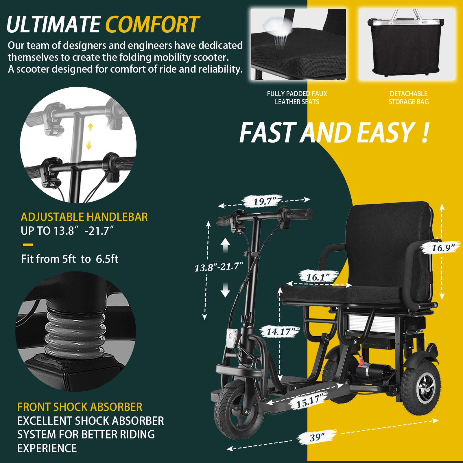 Buy EazinGo 3Wheel Folding Electric Mobility Scooter Electric Powered Wheelchair