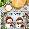 thumbnail image 3 of JOOCAR Welcome Snowmen Christmas Holiday Scene Linen Table Mats Set of 4 for Home Kitchen Table Decor 12x18 inch, 3 of 5