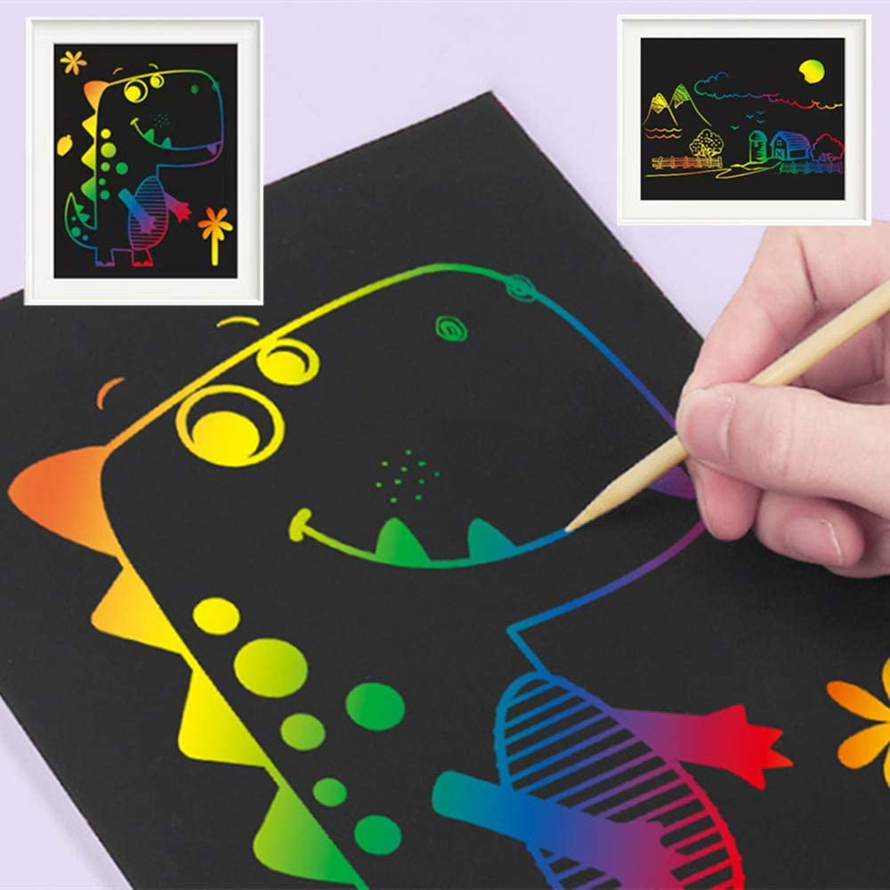 Yingzhou 100 Ensembles Scratch Signets Papier Scratch Rainbow Paper Étiquettes À Cadeaux DIY pour Enfants Étudiants Partie Artisanat Fournitures 