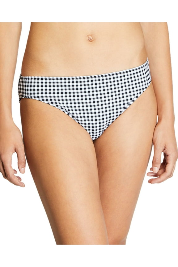 Gingham Reversible Hipster Bikini Bottoms, Black/White, Large