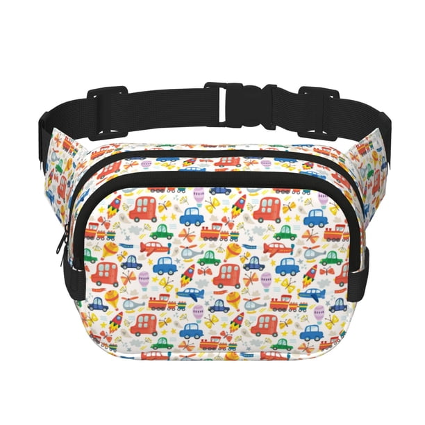 Balery Cartoon Transportation Mochila Cinturón para Mujeres y Hombres, Bolsa de Cintura Impermeable de Doble Capa con Correa