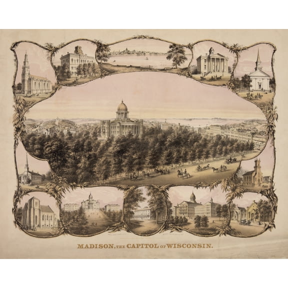 Print: Madison, The Capitol of Wisconsin, 1864
