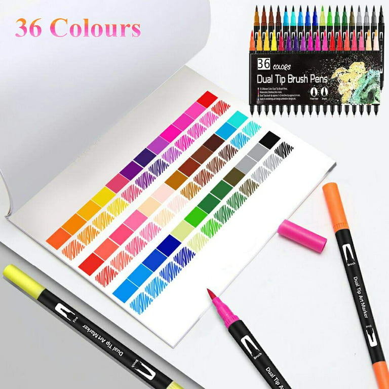 OBOSOE Dual Tip Brush Pens, Pen Markers12-Colors Brush Fineliner Pens  Colouring Pens Brush Tip Art Markers for Adults Colouring , Sketching,  Painting 