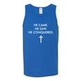 thumbnail image 2 of Wild Bobby, He Came He Saw He Conquered Inspirational/Christian Men Graphic Tank Top, Royal, X-Large, 2 of 6