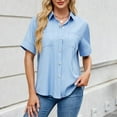 thumbnail image 2 of Savings Olyvenn Womens Imitation Denim Button Down Shirts Summer Casual Comfy Short Sleeve Tunic Tops 2025 Trendy Blouses with Pockets Light Blue S, 2 of 6