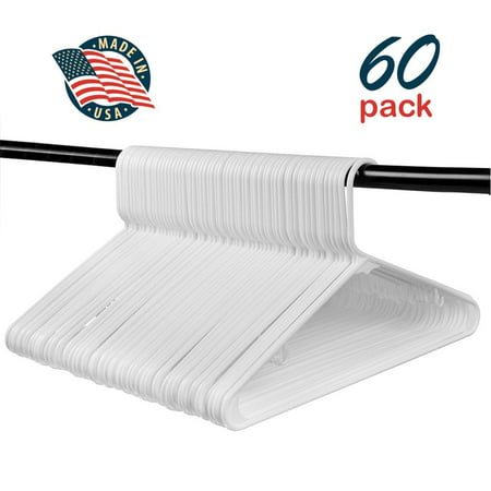 Hangorize Best Standard Everyday White Hangers, Made in USA Long Lasting Tubular Hangers, Value Pack of 60 (60