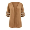 thumbnail image 4 of GaThRRgYP Spring Tops for Women 2025,Womens Tops Short Sleeve Cotton,Women Fashion Cardigan Up Casual Solid Color Half Sleeve Hoodeless Tops Coffee M, 4 of 5