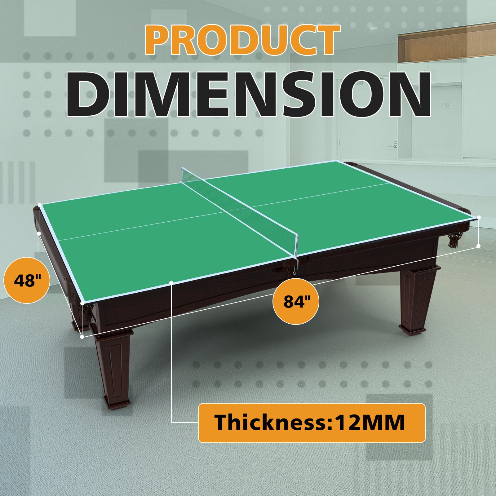 7x4ft Green Ping Pong Table Top - 12mm MDF Foldable Conversion Top with Net for Indoor Table Tennis Games