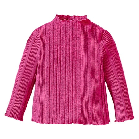 

MIASHUI Kids Tops Toddler Girls Turtleneck Long Sleeve Ribbed T Shirt Pullover Hot Pink 4-5 Years