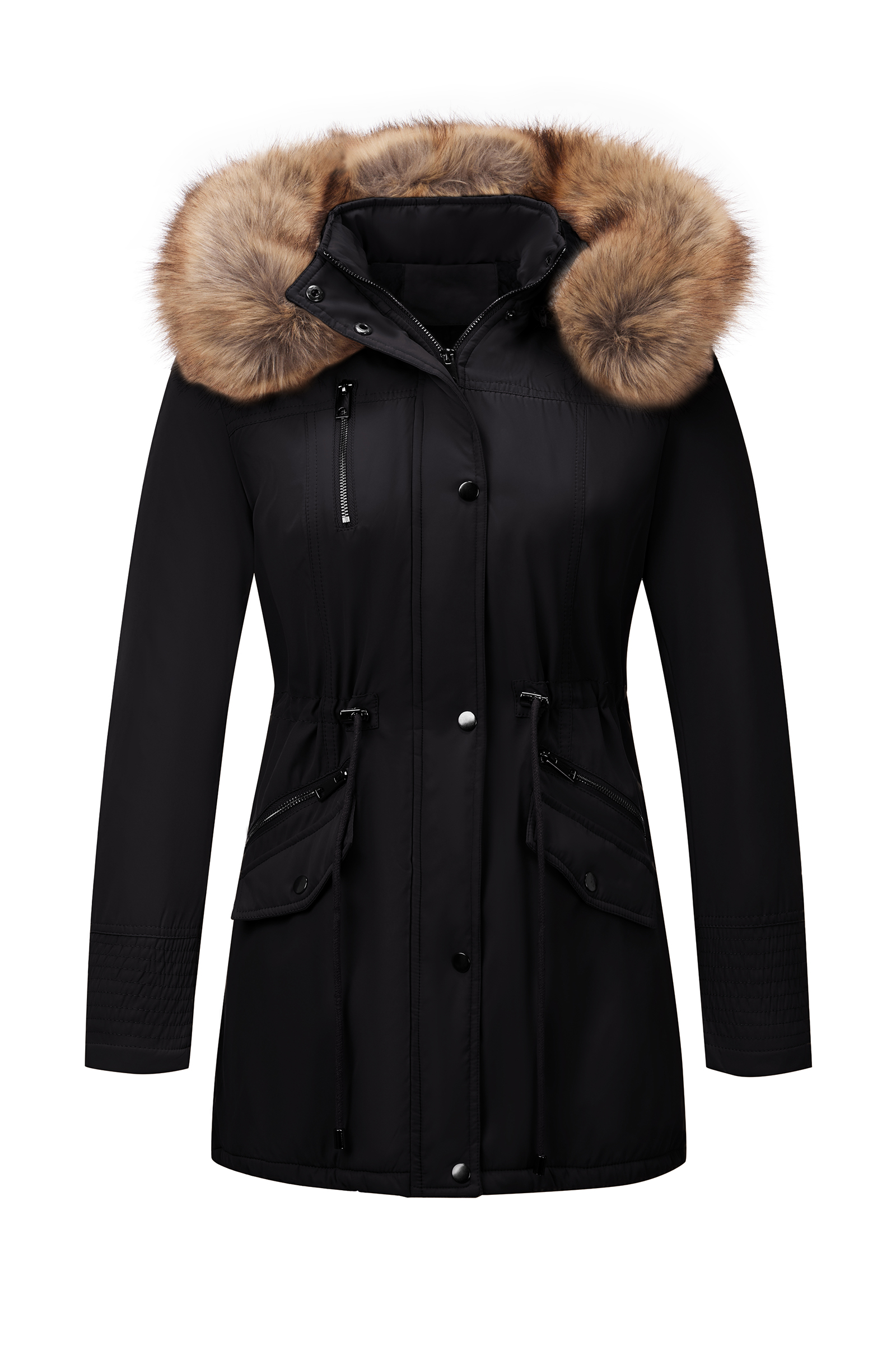 Giolshon Women's Twill Parka Jacket with Faux Fur Collar,Warm Winter Coat for Women Fall and Winter - image 1 of 6
