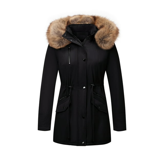 Giolshon Women's Twill Parka Jacket with Faux Fur Collar,Warm Winter Coat for Women Fall and Winter