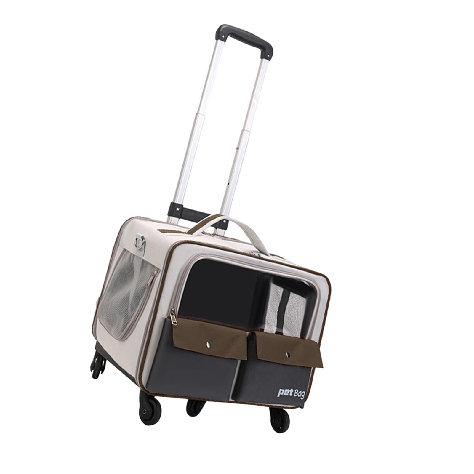 Serenable Cat Trolley Bag Pet Carrier Portable Smooth Zipper Transparent Window Dog Backpack, Pet Travel Bag for Cats Puppy Kitten Dogs Coffee Color