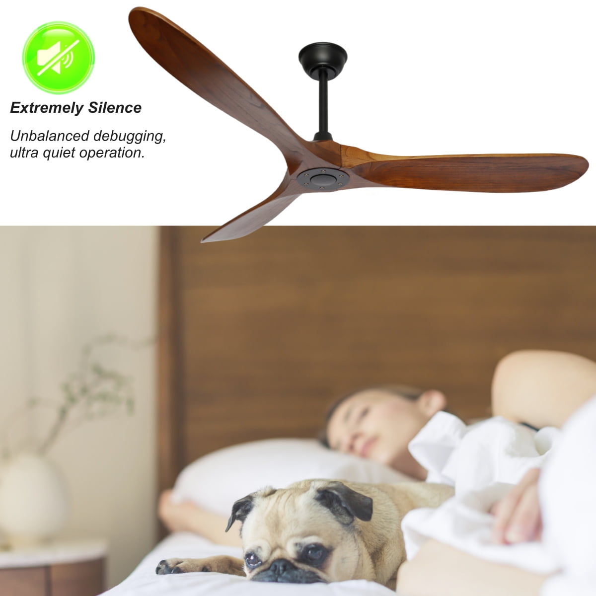 Goozegg 60 inch Ceiling Fan 3 Blades Reverse Airflow, Walnut Black