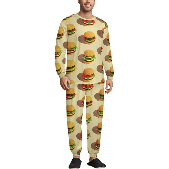 Hamburgers Men's Pajama Set Sleepwear Pjs Lightweight Long Sleeve Crewneck Shirts and Bottoms Soft Comfy Sleep Sets XS