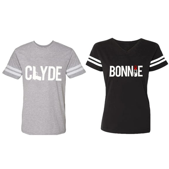 Clyde Bonnie Matching Couple Cotton Jerseys (Men Heather / Women Black) (Men S / Women S)