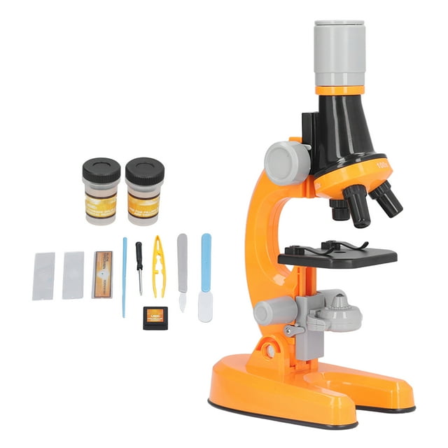 Kit de Microscope pour Enfants, Microscope pour Enfants 1200X à Angle Haute Définition Réglable pour la Maison Blanc, Jaune, Bleu, Orange
