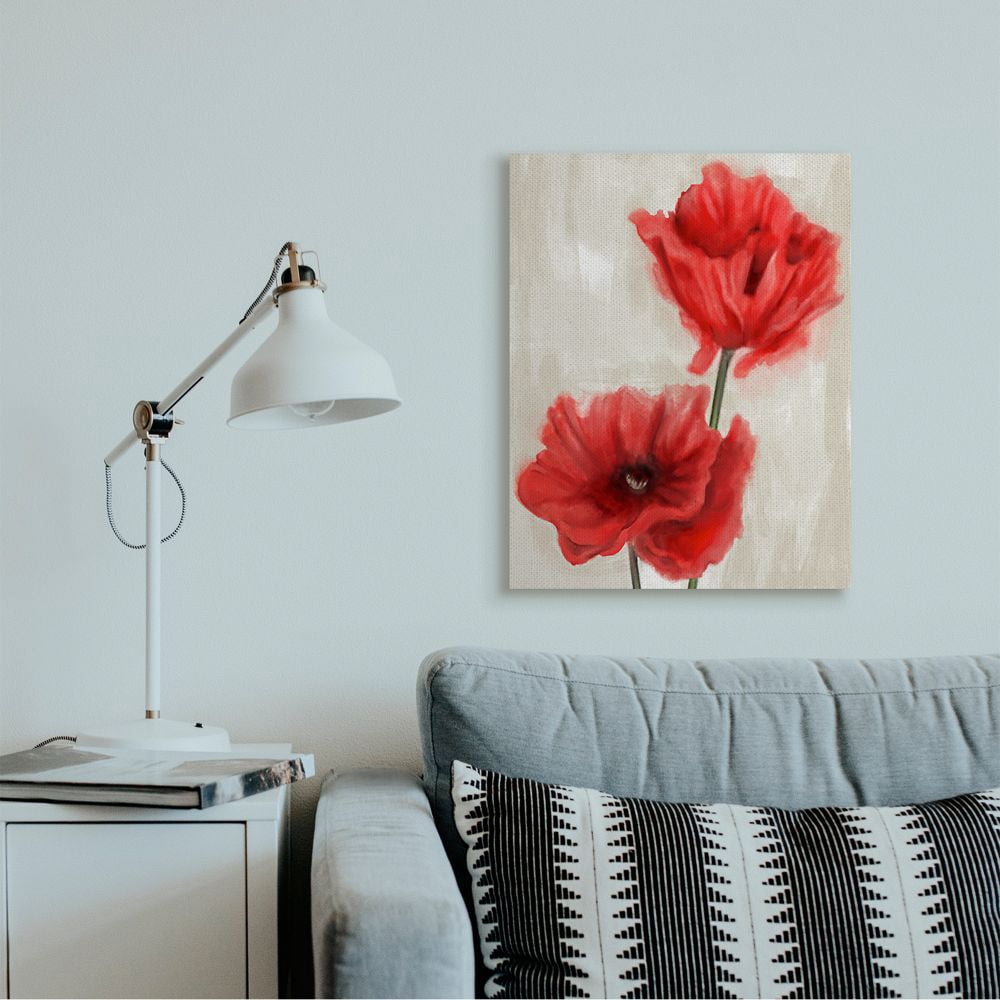 Stupell Industries Soft Petal Poppies Red Beige Floral Painting Canvas Wall Art Design by Daphne Polselli, 24" x 30"