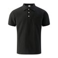 thumbnail image 2 of Mens Linen Polo Shirt Short Sleeve Breathable Casual Solid Color Pocket Top Lightweight Summer Tee for Men Out Golf Black XL, 2 of 5