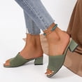thumbnail image 5 of Miluxas Open Toe Low Heeled Slides Sandals Elastic Band Wide Thick Heel Sandals Army Green 6.5(38), 5 of 9
