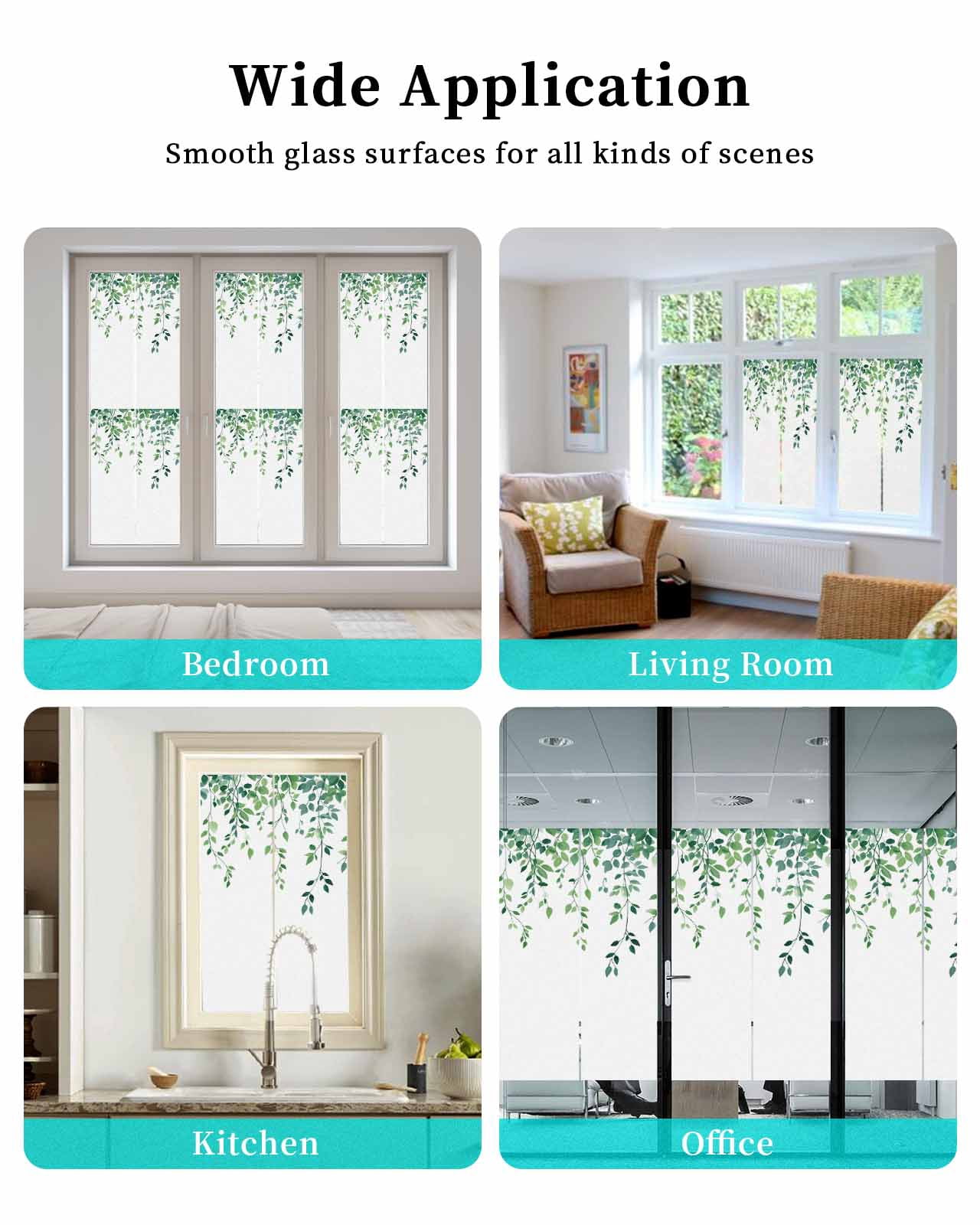 Window Privacy Film Green Leaves Stained Glass Window Film Decorative Sun Block Window Cover Spring Pastoral Plant Vines Farmhouse Window Clings Static Adhesive Sticker for Bathroom 23.6"x59"