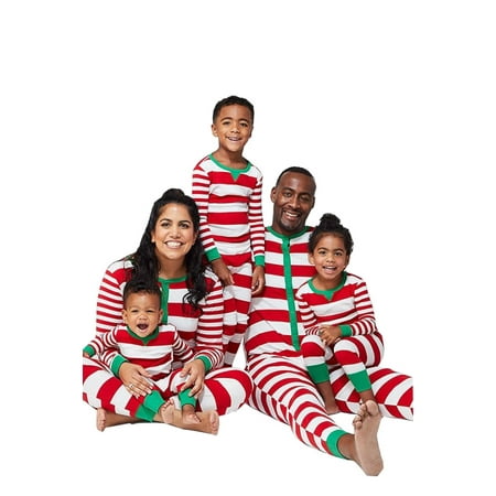 

Qiylii Christmas Stripe Family Pajamas Adult Long Sleeve Jumpsuit+Kids 2Pcs Outfit