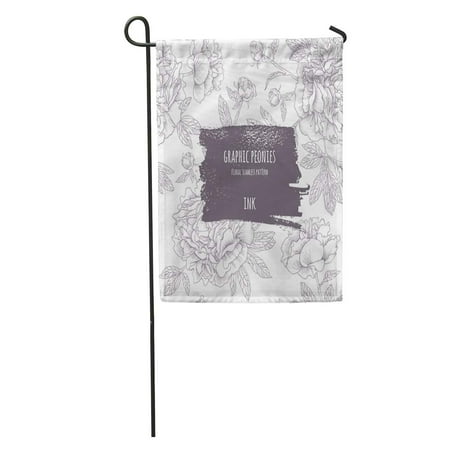Rouge Brush - KDAGR Beige Peony Peonies Graphic Flowers Ink Contour Pattern Brush Drawn Rough Artistic Edges Gray Dark Garden Flag Decorative Flag House Banner 12x18 inch