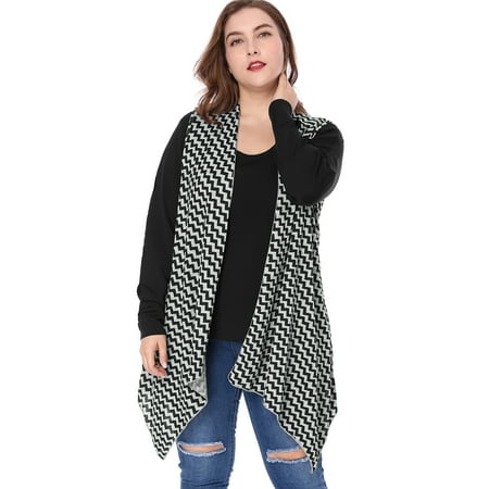 Knitting Pattern Cropped Cardigan - Women's Zig-zag Pattern Open Front Asymmetric Hem Sleeveless Knitted Cardigan Gray 2X