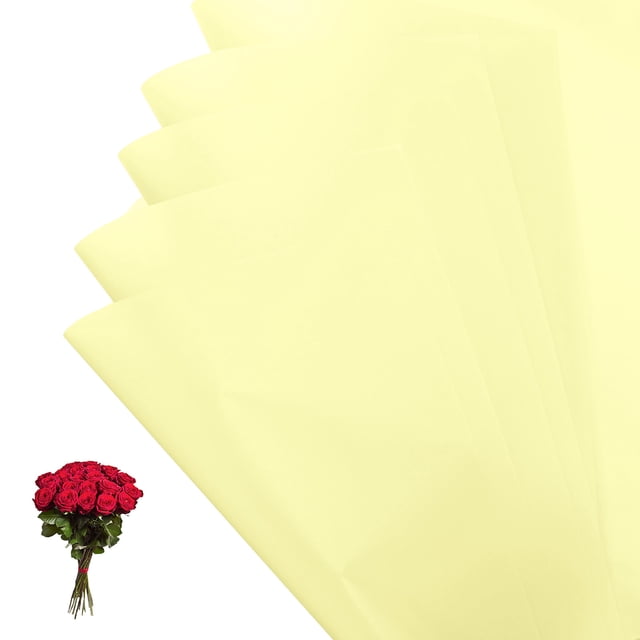 Papel para envolver flores Uxcell, papel de ramo impermeable, envoltura de color sólido amarillo claro, 20 hojas