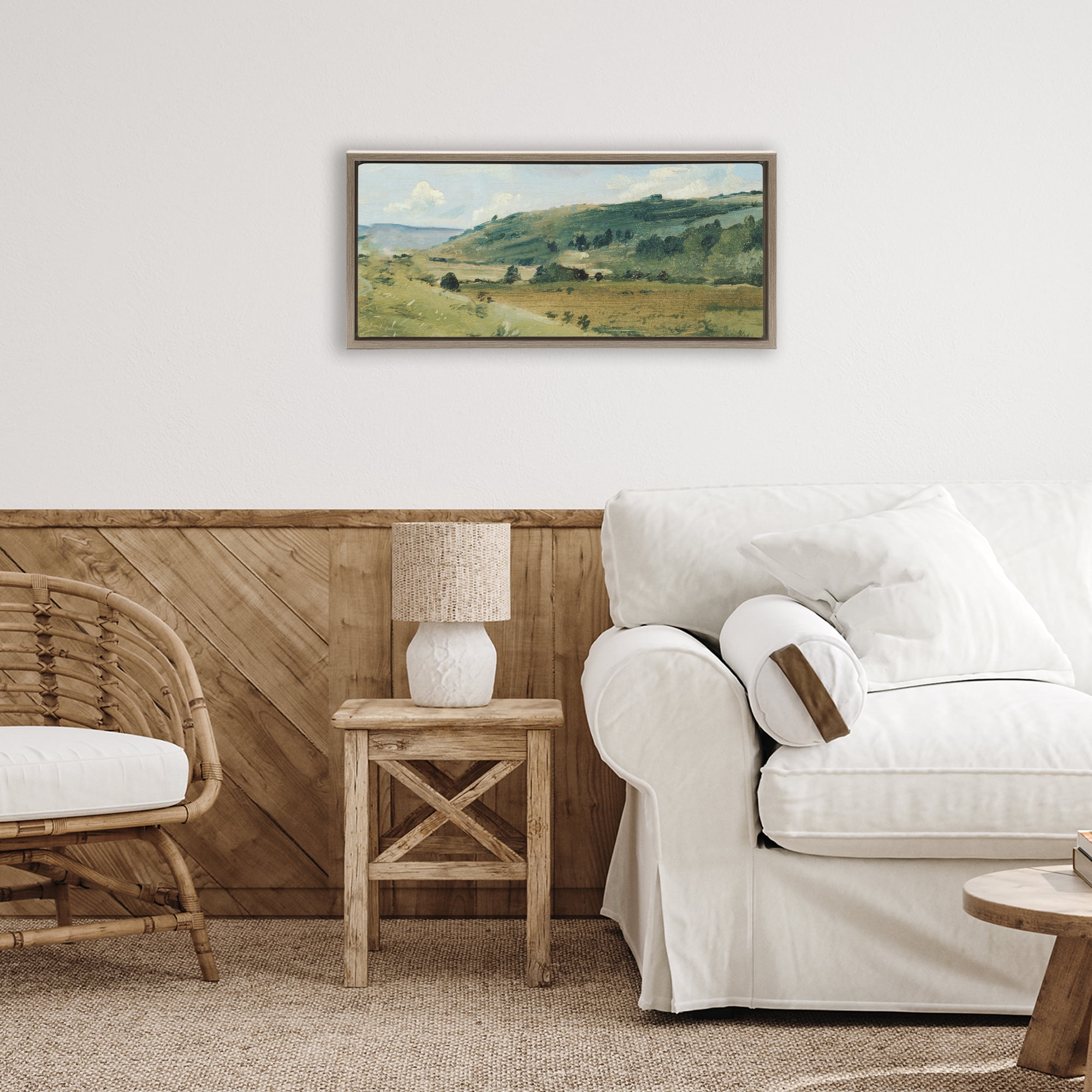 Stupell Industries Tree Dotted Countryside in Summer Brown Framed Floater Canvas Wall Art, design by Lucille Price