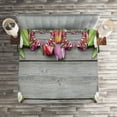 thumbnail image 2 of Ambesonne Colorful Quilted Coverlet 3 Pcs, Frame of Fresh Tulips, King Size, Pink Green Umber, 2 of 2