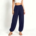 thumbnail image 6 of PInxai Yoga Pants for Women Elastic Waisted Baggy Pants Loose Comfy Casual Athletic Solid Color Pants Summer,Navy,M, 6 of 7