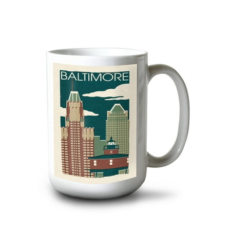 

15 fl oz Ceramic Mug Baltimore Maryland Woodblock Dishwasher & Microwave Safe
