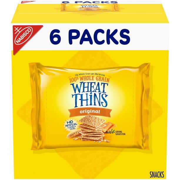 Wheat Thins Original Whole Grain Wheat Crackers, School Snacks, 6 Snack  Packs of 2