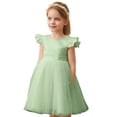 thumbnail image 7 of Girls Dresses Ruffle Sleeve Green Dress V-Back with Big Bow Tutu for Girls Kindergarten Graduation 5-6 Years, 7 of 7