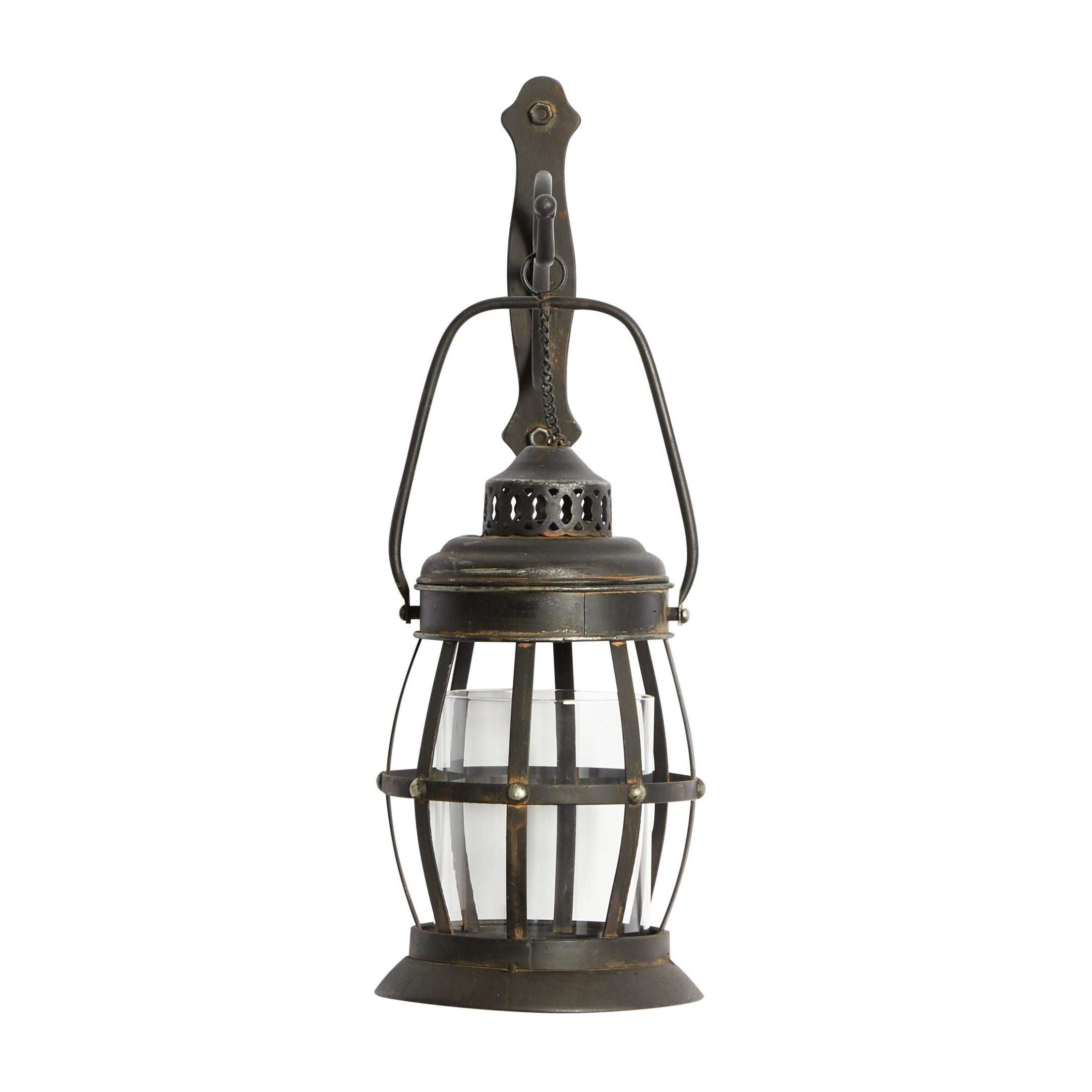 DecMode Rustic Metal Hanging Wall Mounted Candle Wall Sconce, 7"W x 19"H, Brown, Ready to Mount