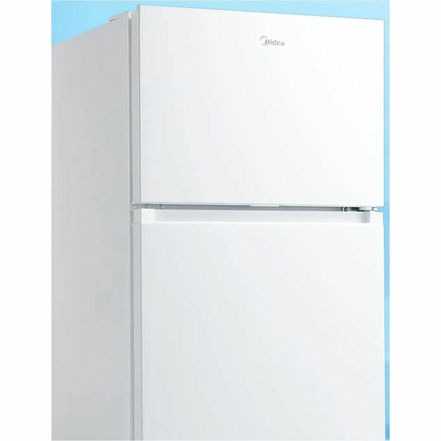 Midea MRT14D3BWW 14 Cf Top Mount Refrigerator Glass Shelves Ice Maker Ready Estar