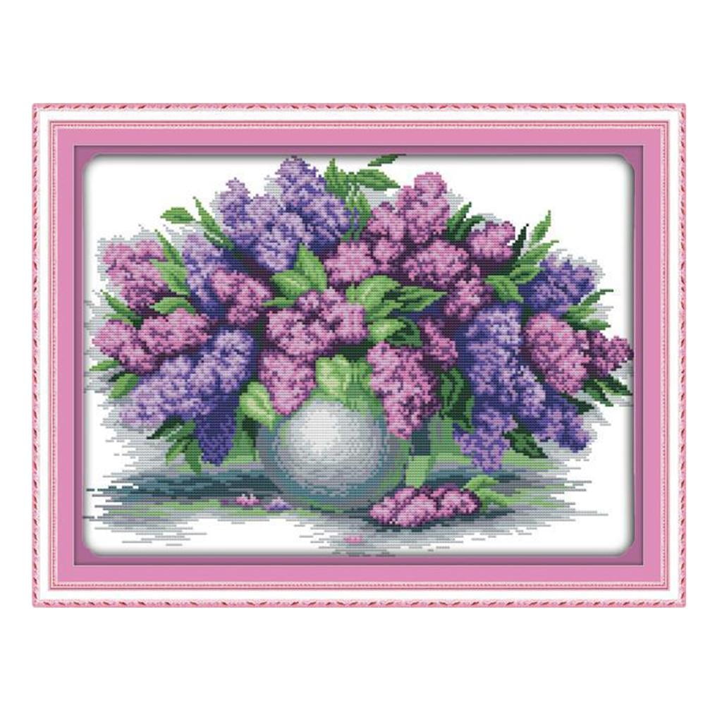 Lavender Vase SM SunniMix Stamped Cross Stitch Kits with Printed Pattern for Embroidery Art Cross-Stitching Lover 11CT 57x43cm