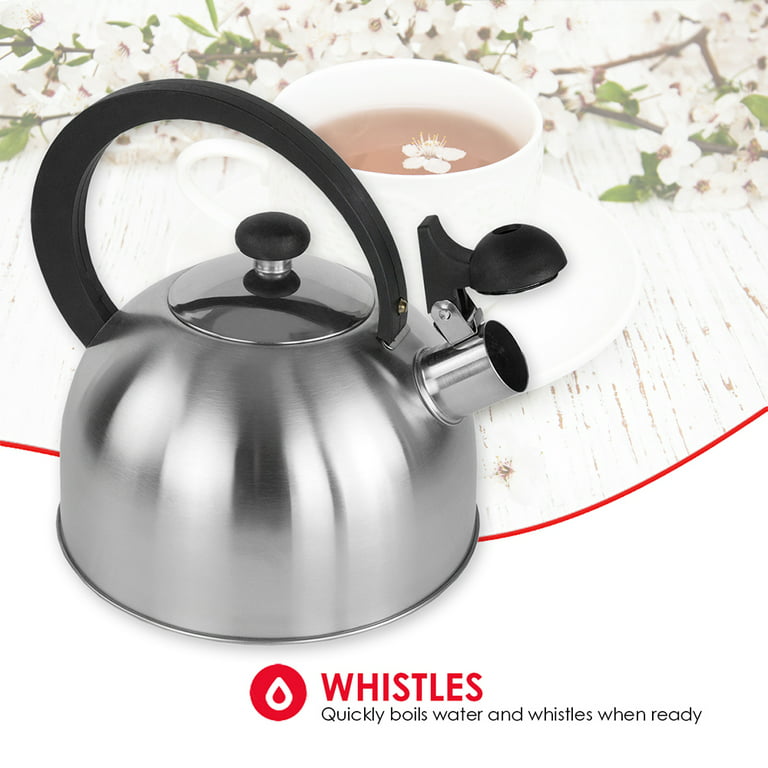 Home Basics 85 oz. Stainless Steel Whistling Tea Kettle, HYDRATION