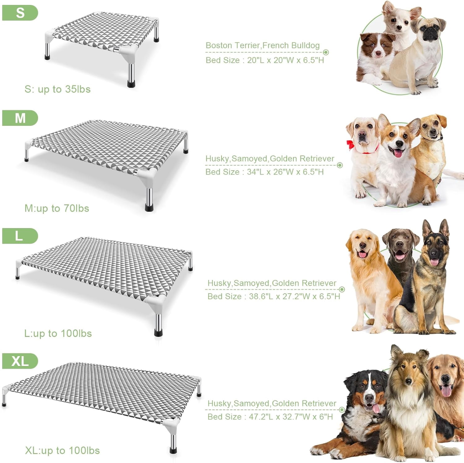 Elevated Outdoor Dog Bed, Large Size, Cotton Material, Non-Slip Feet, Fits up to 100lbs