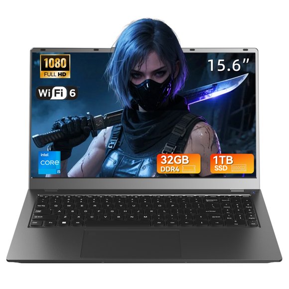 BREB 15.6" IPS Business Laptop: Intel i5-1240P (12-Core), 32GB RAM, 1TB SSD Lightweight for Office & Casual Gaming