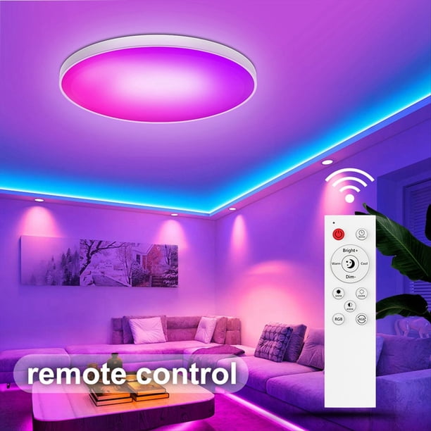 Lámpara de Techo Inteligente Wifi Bluetooth Control Remoto Rgbcw Lámpara de Techo de Color con Atenuación Lámpara de Techo Simple de Pruebas (UE)