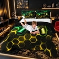 thumbnail image 3 of meiyoeat Gradient Gamepad Full Size Comforter Sets for Boys Gamers, Neon Honeycomb Green Yellow Gaming Bedding Sets, Black Reversible 3-Piece, 1 Comforter and 2 Pillowcases, 3 of 6