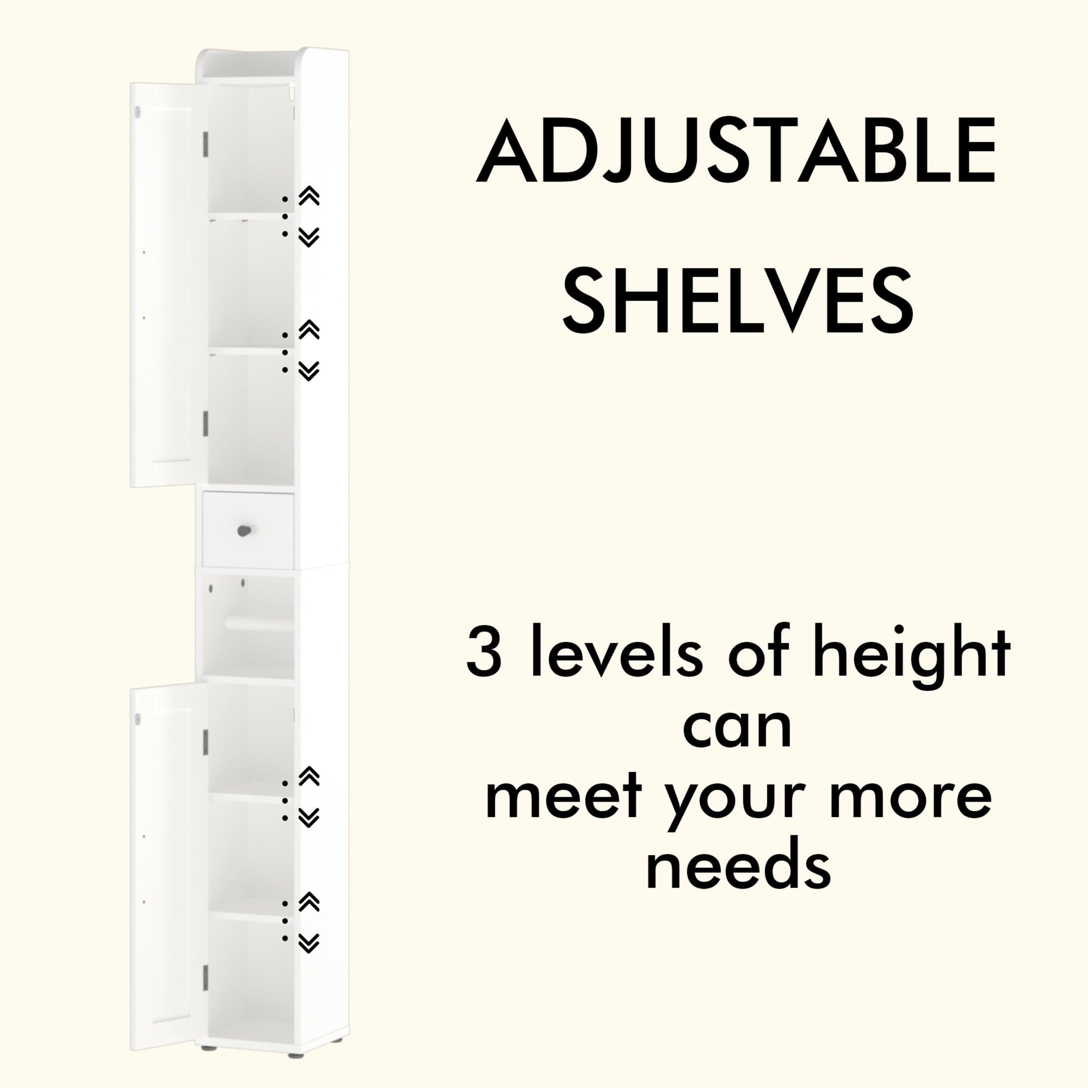Noble House 67.5" Tall Slim Bathroom Storage Cabinet, 2-Door Freestanding Linen Tower with Adjustable Shelves, White