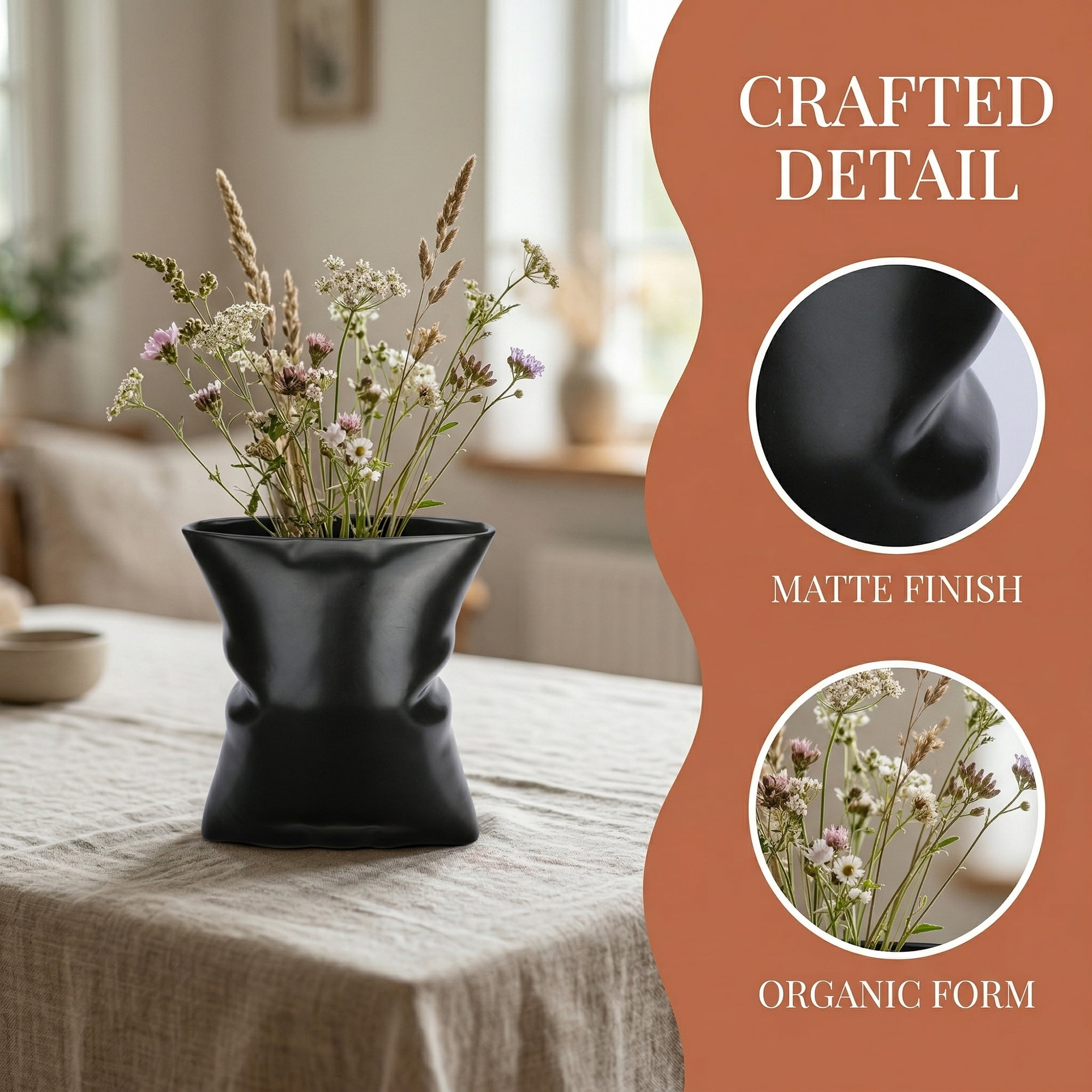 Unique Bargains Modern Ceramic Large Opening Flower Vase Black 5.6"L x 4.2"W x 6.2"H
