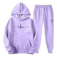 thumbnail image 4 of Domzest Men's Tracksuits 2 Piece Tracksuit Jogger Drawstring letter Print Warm Hooded Autumn Long Sleeve Athletic Round Neck Pullover Matching Sweatpants Suit Set Light Purple XL-Large, 4 of 5