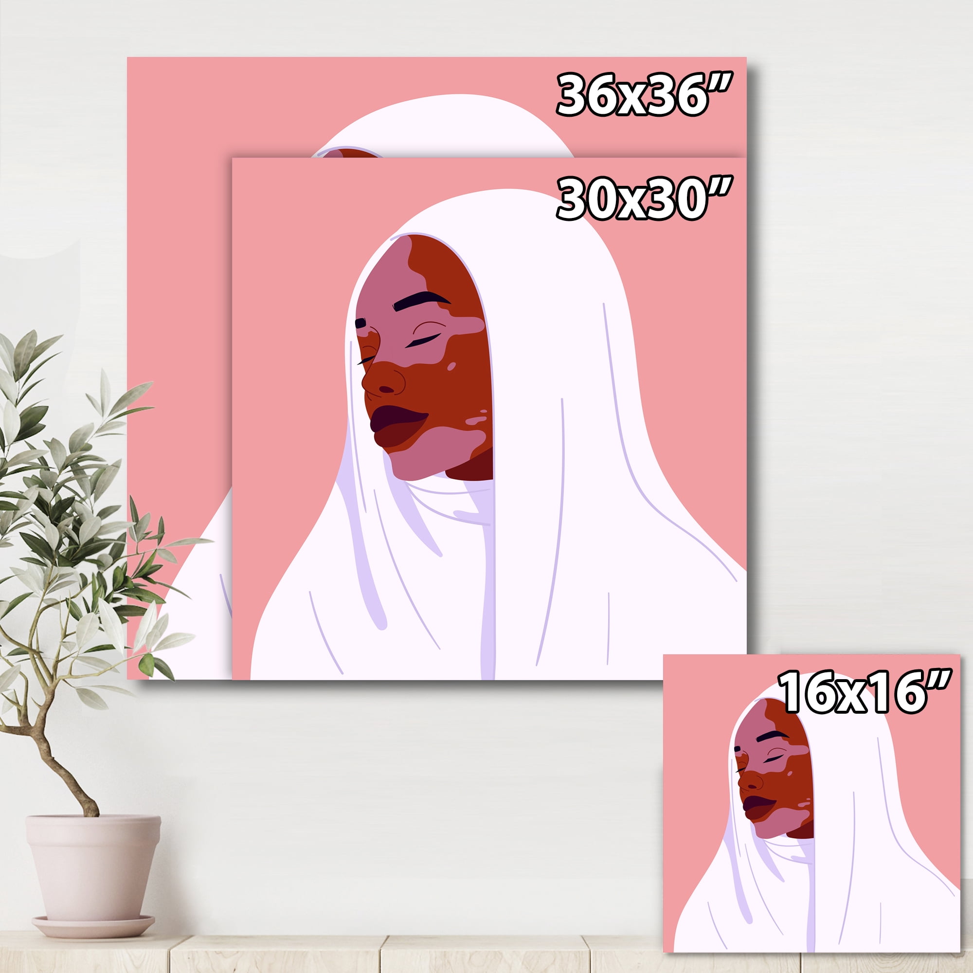 Designart ' Beautiful Abstract Smiling Afro African Woman With VItiligo ' Moroccan Canvas Wall Art Print