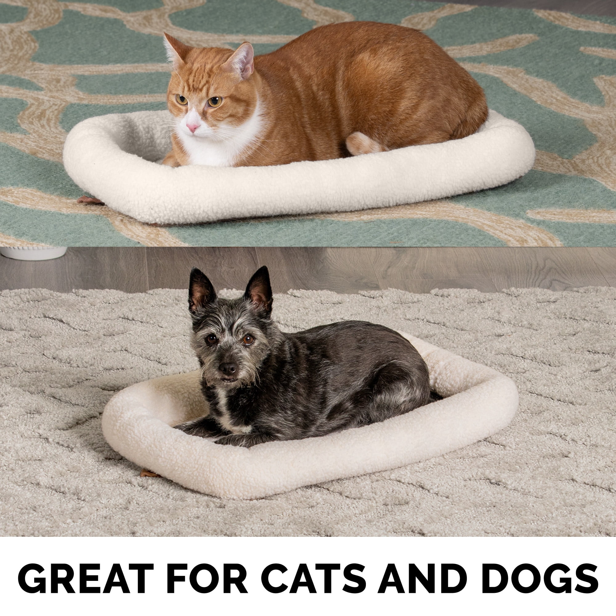 FurHaven Pet Products Faux Lambswool Bolster Crate Pet Bed - Cream, Large