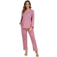 thumbnail image 3 of EA'S SECRET Women's Pajama Set 100% Cotton 2 Piece Lounge Pjs Soft Sleepwear Fall Long Sleeve Long Pant With Pockets(Dusty Rose,S), 3 of 10
