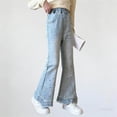 thumbnail image 4 of NAISIBABY Girls Flare Leg Jeans, Stretch High Waisted with Pockets Pearls Cute Fashion Denim Pants Blue Size 10-12, 4 of 8