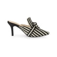 thumbnail image 3 of BLISSFUL STEP Women's Stiletto Heel Mules Pointed Toe Stripe Bow Slip-On Dress Shoes Black 6, 3 of 7